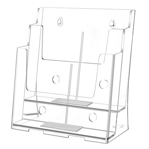 FUCDTEFC Acrylic Brochure Holder 8.5x11 & 4 x9 Inches, Clear 2 Tier Literature Magazine Stand Brochure Display Stand w Removable Divider Universal, Pamphlet Flyer Holder for Wall Mount or Countertop