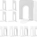 HappyHapi Book Ends, Non-Skid Metal Bookend Supports for Shelves, Heavy Duty Book End, Office Book Stopper, 6 x 5 x 6 Inches, 14 Pieces / 7 Pairs (White)