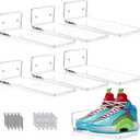 SIPRDE Floating Shoe Display Shelves for Wall Mount Set of 6 - Clear Acrylic Floating Shelves for Showcase Sneaker Collection or Shoes Box (8 Inch)