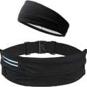 Running Pouch Belt Runner Waist Pack for Women and Men - Runners Hiking Climbing Fanny Pack - Adjustable Running Pouch (3 Pockets) Running Belt With Headbands