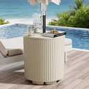 Outdoor Umbrella Stand with Hole, Umbrella Side Table, Beige | 1.5 Inch Umbrella Hole, In Pool, Weighted Water Filled Bladder, Fluted Vertical Ribbed Design, All Weather Side Table Base