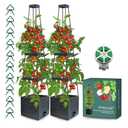 MYMULIKE 2 Pack Raised Garden Bed Planter Box with Trellis, 58” Tomato Cage Planter Raised Garden Bed with Trellis for Climbing Vegetables Plants Tomato Cage w/Self-Watering, Indoor Outdoor Use