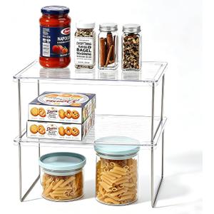 IVYHOME Pantry Organizer, Cabinet Storage Shelf Rack, Stackable Kitchen Cabinet, Foldable Countertop Shelf Organizer, 2 Pack