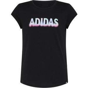 Adidas Girls Slim Fit Cap Sleeve Active Tee (X-Large, Black/Mulit)