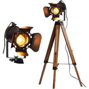 Industrial Floor Lamp for Living Room Tripod Wood Standing Tall Lighting Black Adjustable Cinema Metal Lampshade Studio Lights E26 Farmhouse Retro Floor Lamps for Bedroom Office Reading