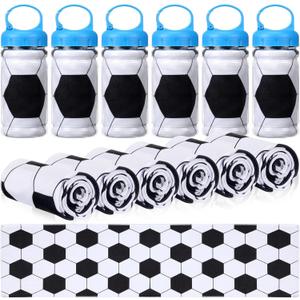 12 Pack Soccer Cooling Towels, Soccer Ice Towels for Neck, 40"x12" Breathable Chilly Towel with Plastic Container, Microfiber Sport Towel for Players Team Gift Sport Party Favors (Black,white)