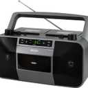 Jensen MCR-1500 Vintage Stereo Portable CD/MP3 Dual Cassette Deck Recorder Boombox, LED Display, AM/FM Radio, Bass Boost (Exclusive) (Platinum Silver)