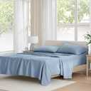 Comfort Spaces 100% Cotton Sheet Set Breathable, Lightweight, Soft with 12" Elastic Pocket Fits up to 14" Mattress, All Season Cozy Bedding, Matching Pillow Case, Twin Blue 3 Piece