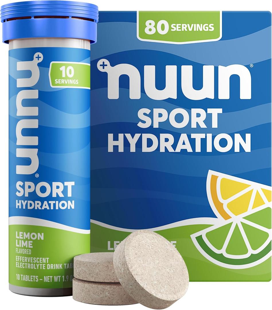 Nuun Sport Electrolyte Tablets with Magnesium, Calcium, Potassium, Chloride & Sodium, Gluten Free & Vegan, Lemon Lime, 8 Pack (80 Servings Total) (EXP 10/01/26)