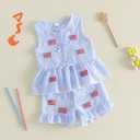 YINGISFITM 4th Fourth of July Toddler Baby Girl Outfit USA American Flag Tank Top Dress Shirt Shorts Independence Day Clothes