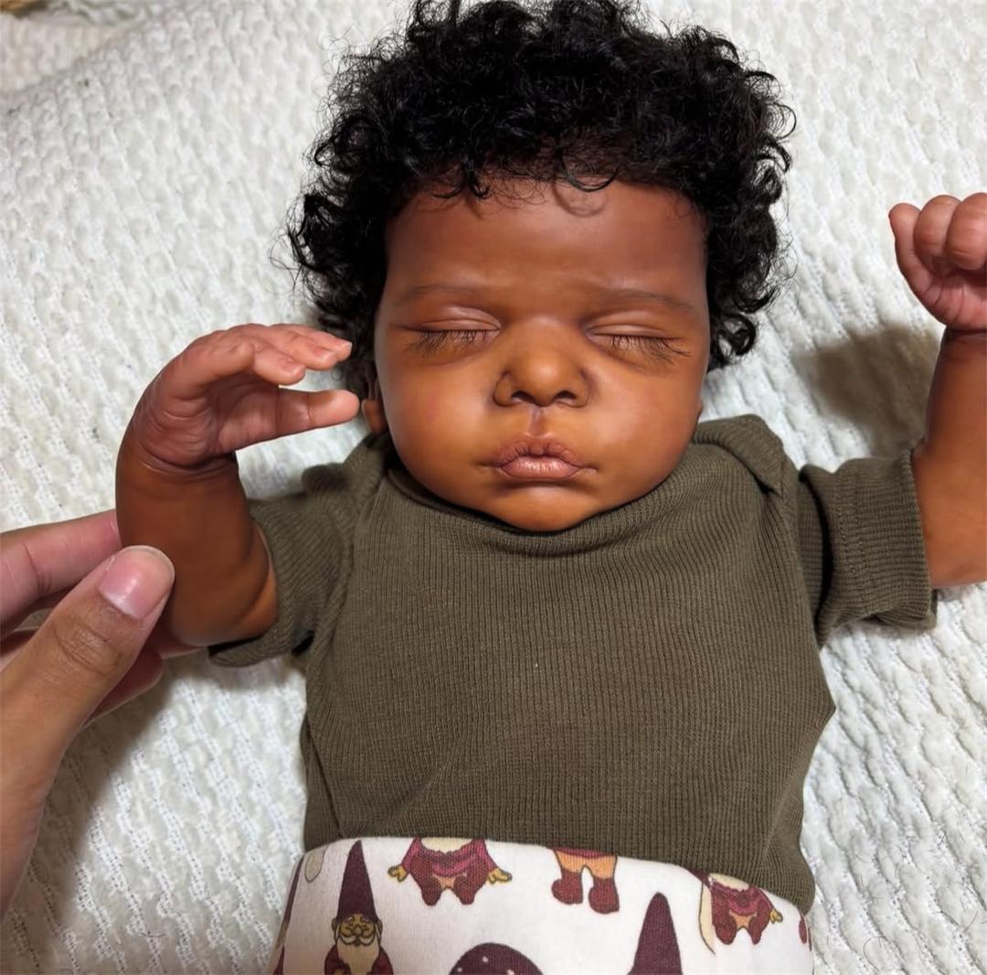 Reborn Baby Dolls Black Boy 19 Inch Soft Body Real Life Baby Dolls Curly Hair Realistic Newborn Black Lifelike African American Baby Doll Toy with Accessories Birthday Xmas Gift for Kids Age 3+