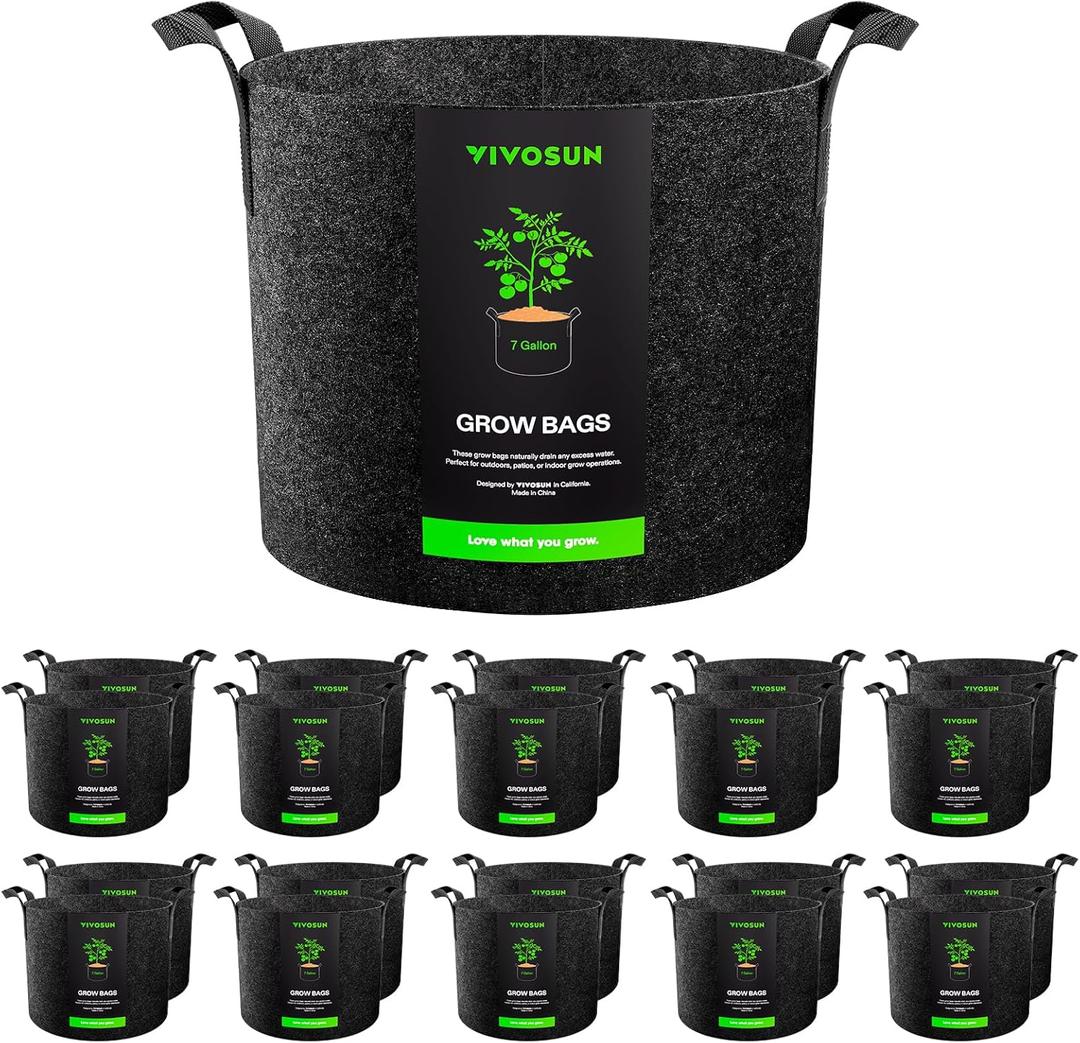 VIVOSUN 20-Pack 7 Gallon Grow Bags, Heavy Duty Thickened Nonwoven Fabric Pots with Handles for Flowers Fruits and Vegetables Black