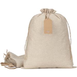 Tapleap Burlap Gift Bags with Drawstring - 10Pcs 12x16 Original Sacks with String and Tags for Wrapping Halloween Favors, Breads, Wine, For Birthday, Wedding or Household Use