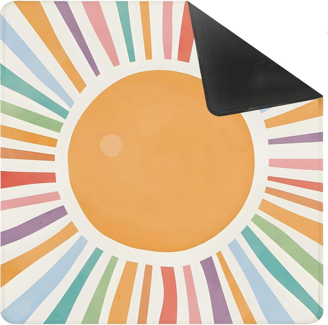 Boho Sun Mahjong Mat for Table 31.5 X 31.5 in, Gifts for Mahjong Players, Watercolor Boho Colorful Sunshine Anti-Slip Table Cover Tablecloth for Poker Board Card Tile Game Dominoes