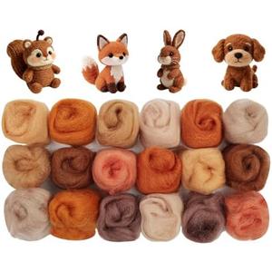 Ainiv 18 Pcs Needle Felting Wool, 9 Colors x 2 Packs Wool Roving, 3g/Pack Fiber Wool Yarn Roving, Beginner-Friendly Art Crafts, Starter Needle Felt Supplies for DIY Craft Beginners (Brown Series)