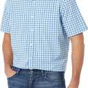 Amazon Essentials Mens Short-Sleeve Stretch Poplin Shirt (Big & Tall) (X-Large, Light Blue White Gingham)