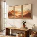 Framed Orange Abstract Mountain Wall Art for Living Room, 3 Piece Large Landscape Sunset Scenic Canvas Artwork for Walls, Modern Terracotta Paintings Prints for Hallway Office Wall Decor, 24x36 Inch