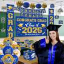 2026 Graduation Decorations - Blue Gold Congrats Grad Party Supplies include Card Box, Backdrop, Banner and Balloons for Class of 2026 Decorations Set