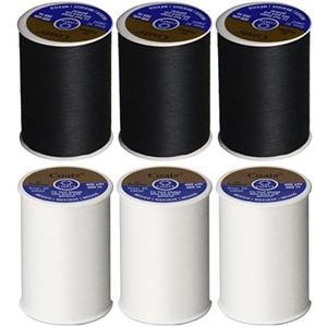 6 Pack Bundle Coats & Clark Dual Duty All-Purpose Thread - Three 400 Yard Spools each of BLACK & White