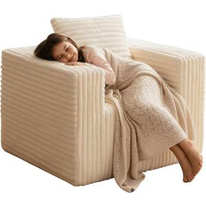 Single Cloud Sofa, Giant Bean Bag Chair with High Backrest & Wider Armrest, Foam Boneless Couch for Small Spaces, Comfy Furry Sofas with Pillows for Living Room, Bedroom, Apartment, Dorm, Office (Beige)