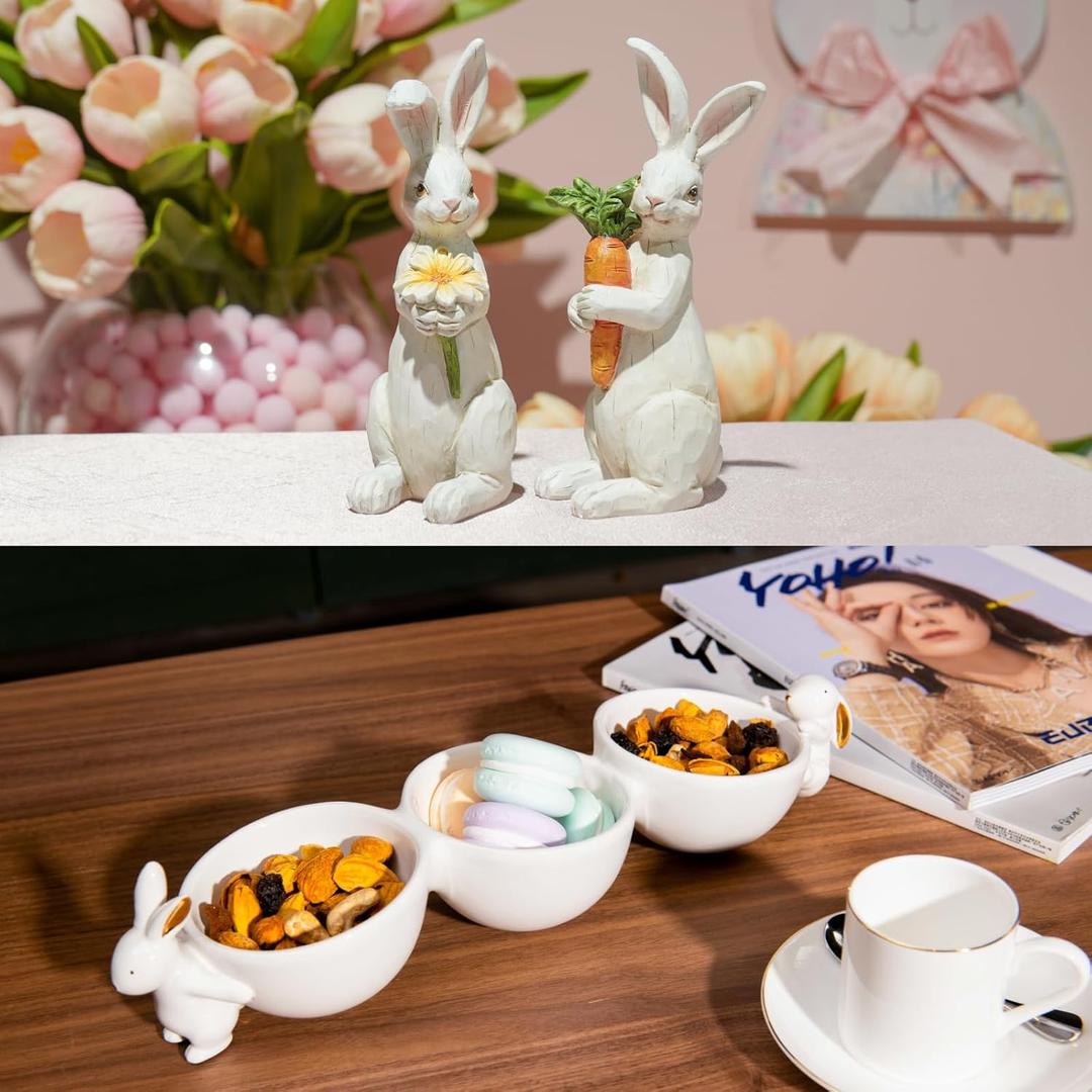 Newman House Studio Easter Decorations Bunny Decor Spring Figurines Decorative Bunny Ceramic Candy Dish Bowl Home Decor Candy Dish/Nut Dish