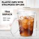 Baderke 500 Pcs Round Bottom Plastic Cups with Lids Clear Togo,16 Oz