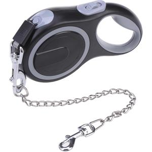 PupTeck Retractable Dog Leash with Chew Proof Chain, 360 Tangle-Free Pet Walking Leash, Heavy Duty up to 110lbs, 16ft Strong Nylon, One-Hand Brake Black