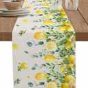 Lemon Table Runner 13x72 inch, Retro Watercolor Farm Fruit Eucalyptus Leaf Dinning Table Runner for Farmhouse Wedding Party Barbecue Table Decor