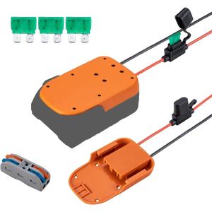 Power Wheel Adapter Compatible for Ridgid 18V li-ion Battery with Fuse & Wire terminals, Power Connector for Rc, 14 Gauge Robotics, Rc Truck, DIY, Fits for Ridgid L1815R B1820R L1830R (Orange)