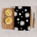 Daisy Floral Kitchen Towels, Modern Vintage Daisy Floral Dish Tea Towels for Kitchen Decor, Retro White Flowers and Leaves Hand Towels for Bathroom Decor, 16x24 Inch (Black)