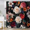 Floral Shower Curtain, Boho Flowers Black Dark Bathroom Decor Shower Curtain Sets, Waterproof Fabric Bathroom Curtain with Hooks, 60 x 72 inch