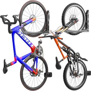 BIKEPAL No-Lift Swivel Bike Rack Wall Mount - Foldable Space Saving Design, Heavy-Duty Steel, 78lb Capacity, Fits 18-28" Wheels & 2.4" Tires, Perfect for Garage/Home (Silver, 2-Pack)