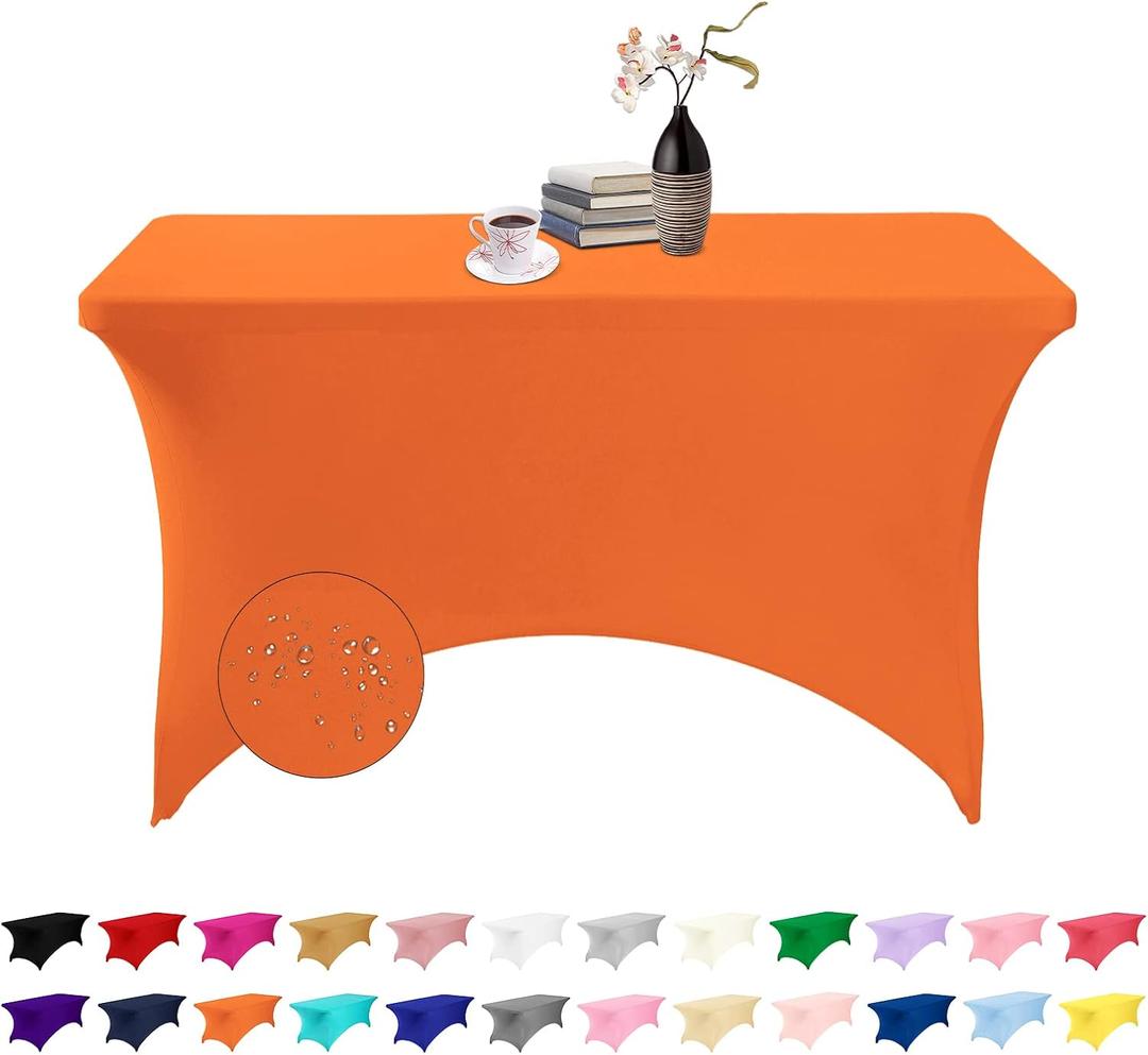 Spandex 4ft Waterproof Table Cover for Party,Wedding, Banquet, and Events (Orange), 48" x 30" (Rectangular)