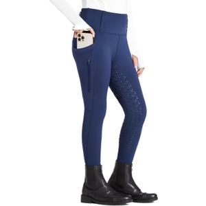 FitsT4 Sports Girls Riding Pants Full Seat High Waist Kids Equestrian Breeches Horse Schooling Tights Zipper Pockets (X-Small, Blue)