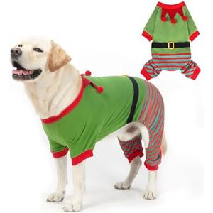 Mihachi Christmas Dog Pajamas, Pet Costume Elf Dog Costume Clothes for Small Large Soft Pet Pjs Winter Warm Jammies Dog Sweater, Stretchy Elf Clown Apparel for Puppy Christmas Party Supplies, Green XL