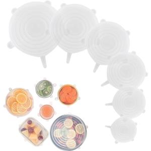 Silicone Stretch Lids 6 Pack Reusable Food Covers,Flexible Silicone for Bowls, Containers, Fruits Airtight & Leakproof Seal for Kitchen Storage(Transparent)