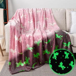 PAVILIA Glow in The Dark Pink Unicorn Blanket - Gift for Girls Ages 1-10, Soft Plush Fleece for Birthday, Christmas, Room Decor - 50x60