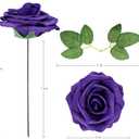 Artificial Flower Foam Rose 25pcs Real Looking Fake Rose with Stems Leaves for Home Decoration Party Garden Centerpieces DIY Wedding BouquetsPurple