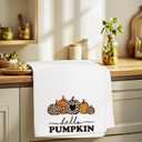 2 x Hello Pumpkin Fall Kitchen Towels Gifts for Women Men, Farmhouse Pumpkin Decor Dish Towels, Autumn Hand Towels Decoration for Bathroom, (16x24 inches)