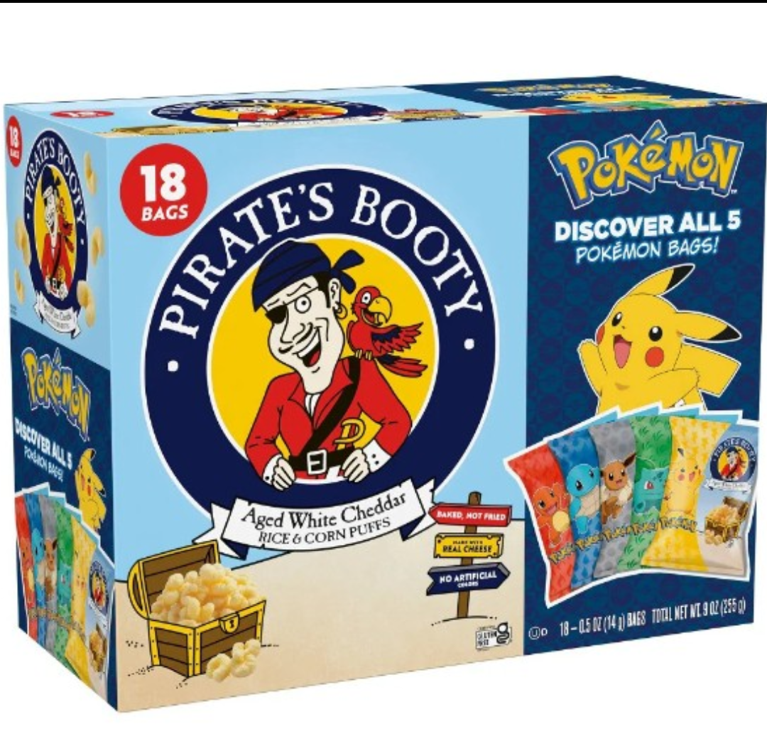 Pack of 3, Pirate's Booty Aged Chips White Cheddar Puffs Snack Multipack Pokemon - 9oz/18ct, 01/26/26