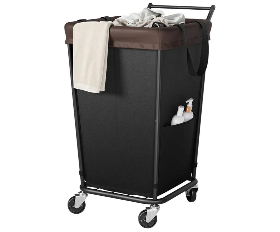 160L Laundry Hamper with Wheels and Handle, 2-Section Rolling Hamper for Laundry, Large Laundry Basket with Wheels, Rolling Laundry Basket Clothes Hamper for Home, Bathroom and Dorm(Black)