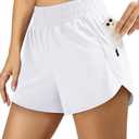 Holure Women's High Waisted Running Shorts with Liner Quick-Dry Shorts Lightweight Athletic Gym Workout Shorts Zip Pockets (Small, White)