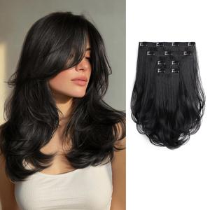 Clip In Hair Extensions 14'' Long Black Invisible Thick Synthetic Hair Clip Extensions for Women 4 Pcs Soft and Easy Installation Hair Piece Clip Ins for Weddings Party Daily Use 5Oz