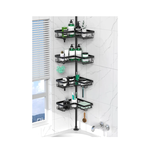DAOYA Corner Shower Caddy Tension Pole  4 Tier Stainless Steel Rustproof Shower Corner Caddy for Bathtub Bathroom Shower Organizer Shelves Adjustable Pole 25114.2 Inch Black