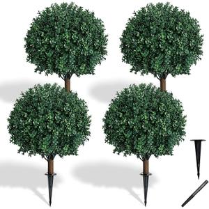 Artificial Boxwood Topiary Ball Trees 4pcs UV Resistant Faux Bushes