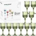 XUWAIDSGN 16 Pcs 7oz Plastic Vintage  Glasses Drinking Glasses Unbreakable Wedding Glassware Crystal Water Goblets Reusable Drinkware Vintage Champagne Flutes (16, Dark Green)