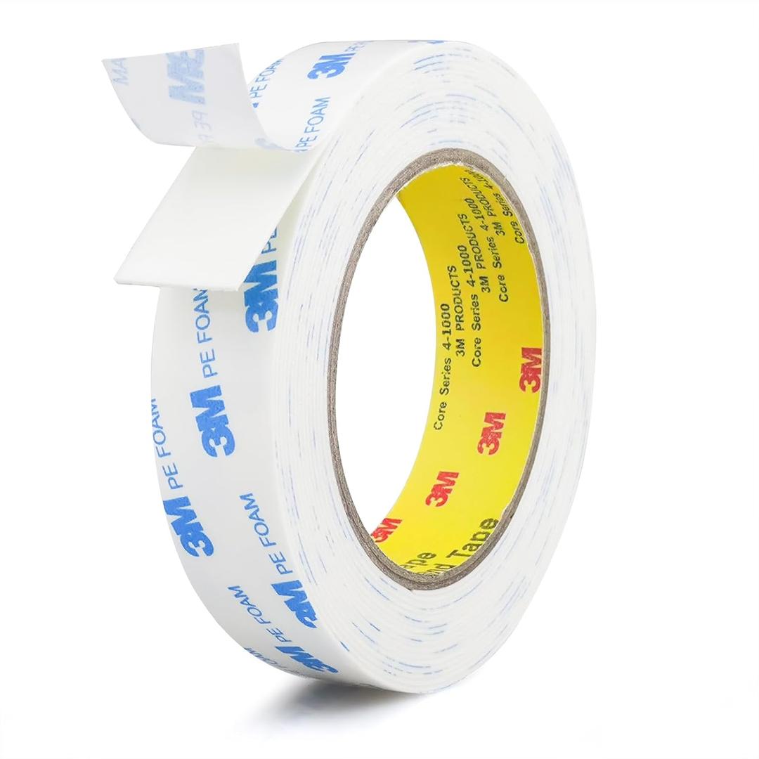 3M Double Sided Tape 1in x 16.5ft, Mounting Tape Heavy Duty, Removeable PE Foam Tape Strips, Strong Adhesive Tape Waterproof Free Damage for Paint Wall Picture Hanging Poster