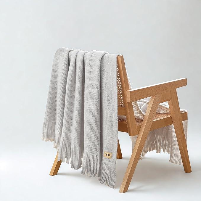 UGG Knit Throw Blanket – Soft Lightweight Throw Blanket for Couch, Bed Throws or Luxury Home Decor, Blankets & Throws for Home, Living Room and Bedroom, 50" x 70" (Margot) (Light Gray)
