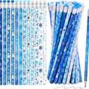 Winter Snowflake Pencils with Eraser Toppers Christmas Gifts Fun Holiday Pencils Bulk with Storage Box HB Pencils Frozen Party Favors for School Stationery Party Reward Supplies