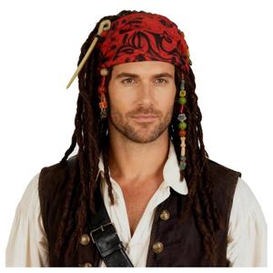 Pirate Dreadlock Wig Jack Sparrow Costume Props Bandana Accessories Men Women Hair Braid Beads Halloween Cosplay Brown